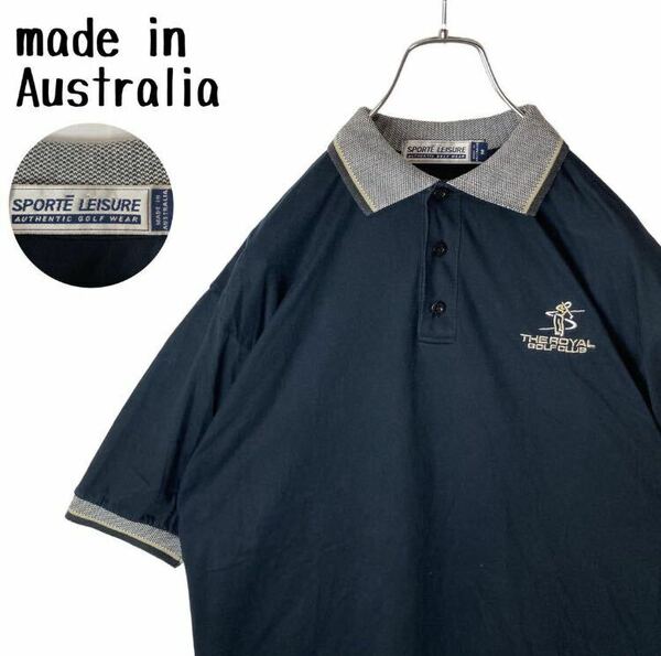 希少デザイン古着オーストラリア製ゴルフ刺繍ポロシャツコットン100ゆったりサイズ