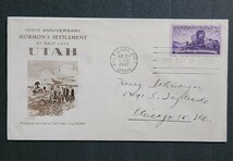 【FDC】アメリカ 1947年「ユタ州100年」初日カバー②_画像1