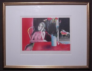 ポール ギヤマン　Paul GUIRAMAND『Eve and Bouquest』額装〔リトグラフ〕鉛筆サイン/フランス出身 現代パリ画壇で国際的に活躍した一人
