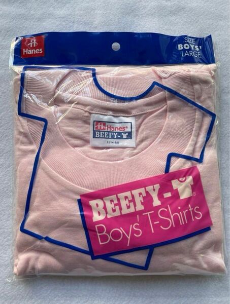 HANES ヘインズのBEEFY ビーフィーTシャツ　キッズサイズL (150〜170cm) 無地Tシャツ ベビーピンク