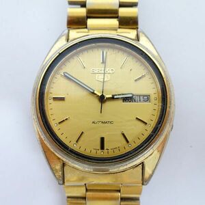 ♪tykh 1347-1 292 セイコー SEIKO 5 ファイブ 7009-3040 デイデイト 自動巻き 腕時計 ゴールド文字盤 純正ブレス 稼働品 中古品