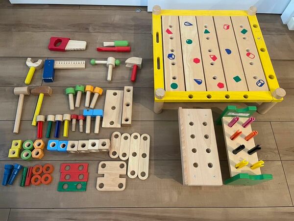 アイムトイ　IKEA カーペンターテーブル 大工さんごっこ　大量　セット 木製 おもちゃ 知育玩具