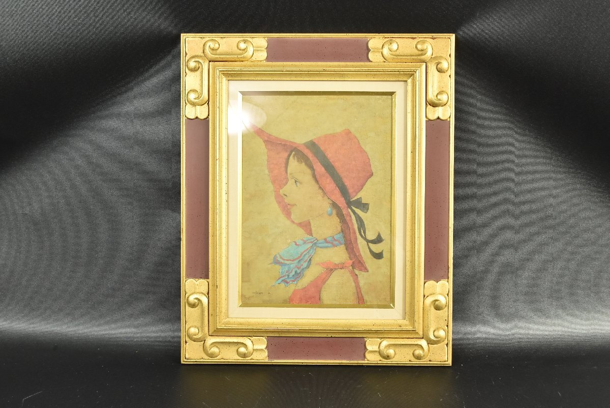 ▼ Toshiro Matsui Red Hat Ölgemälde Gerahmtes Westerngemälde Signiert Nr. 4 Gemäldegröße: 23cm x 32cm Ölgemälde Epoche Antik, Malerei, Ölgemälde, Porträts