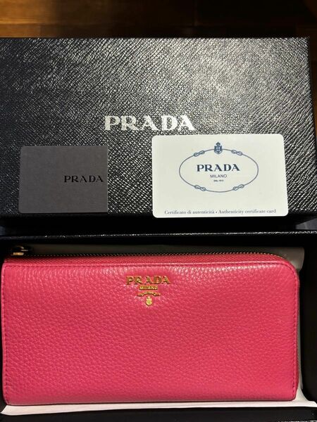 PRADA プラダ L字　ファスナー　長財布 レザー　牛革　ピンク　財布　ウォレット　購入時のカード付き