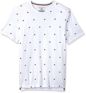 ts-09T3346-121LAIT-M2 トミーヒルフィガー TOMMY HILFIGER 半袖Ｔシャツ クルーネック ロゴ 総柄 USサイズ ホワイト M