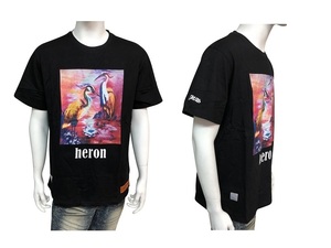 ts-heron-Bk-L 半袖 Ｔシャツ カジュアル プリント おしゃれ メンズ ゆったり オーバーサイズ ビックTシャツ ユニセックス ブラック