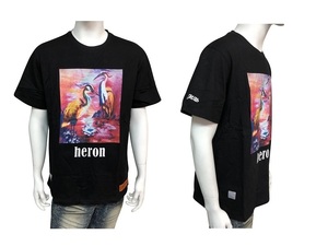 ts-heron-Bk-M 半袖 Ｔシャツ カジュアル プリント おしゃれ メンズ ゆったり オーバーサイズ ビックTシャツ ユニセックス ブラック