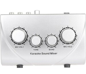 mewmewcat karaoke sound mixer dual Mike input . cable N-1 silver color, sound mixer 