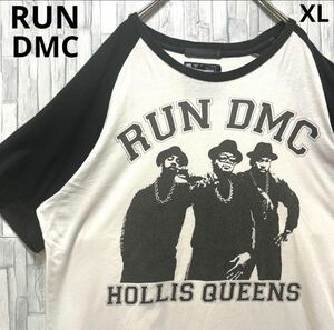 RUN DMC ランディーエムシー 半袖 ラグランTシャツ ビッグロゴ デカロゴ サイズXL バンドT リンガー 送料無料