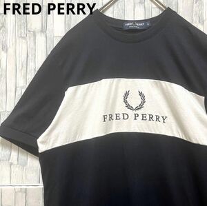 FRED PERRY フレッドペリー 半袖 Tシャツ サイズS ブラック デカロゴ ビッグロゴ 刺繍ロゴ バイカラー 送料無料