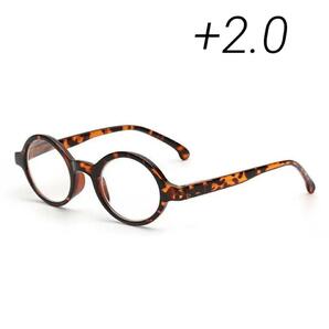 老眼鏡 ＋2.0 リーディンググラス べっこう柄 丸眼鏡 ラウンド デミ バネ レディース メンズ