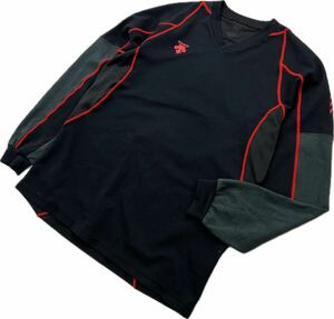 DESCENTE ☆ ブラック ロングスリーブ デザイン ポリ Tシャツ 長袖 トレシャツ XO 通年 ヘビロテ スポーツ トレーニング デサント■DB284