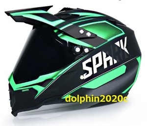 新品 バイク オフロードヘルメット フルフェイスヘルメット モトクロス　S~XL サイズ選択可　緑　　サイズ：XL