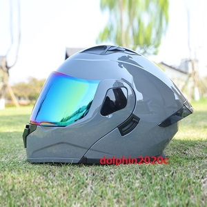 バイク ダブルレンズ 内蔵サングラス オンロードヘルメット フルフェイスヘルメット　M~XXLサイズ選択可　A-グレー　サイズ：XL
