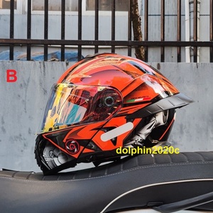 バイク ダブルシールド フリップアップ システム フルフェイスヘルメット　オレンジ　M~3XLサイズ選択可 　サイズ：3XL