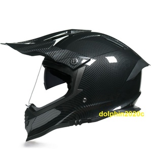 バイク ダブルレンズ 内蔵サングラス オフロードヘルメット フルフェイスヘルメット　S~XLサイズ選択可　カーボン柄　サイズ：S