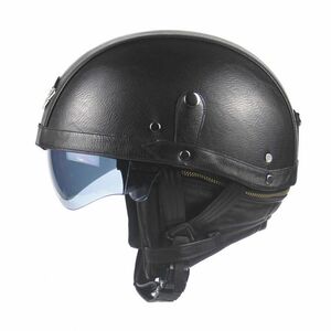 レトロ PU レザー ビンテージ ハーレーヘルメット バイク 半キャップ ジェットヘルメット ゴーグル　S~XLサイズ 黒 　サイズ：M
