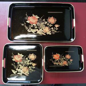 *.. pattern tray 3 point set . gold lame tray ... coating tray pear . ground *