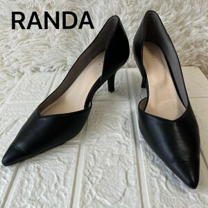 【美品】RANDA パンプス　ソフトVカット　サイドオープンパンプス　黒　24.5㎝ レザー ポインテッドトゥ　通勤靴　