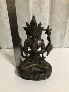 仏像 仏教美術 銅製 時代 四臂観音菩薩像 細工彫刻 細密彫 旧物 仏教古美術 