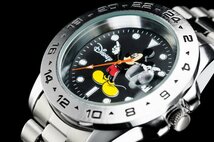 1円～ 1スタ アナザーヘブン×Disney限定MICKEYミッキーマウス別注コラボ時計/美しいオレンジ秒針エクスプローラーⅡ/5気圧新品逆輸入_画像1