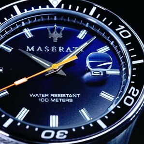 1円～新品本物MASERARTIマセラティ公式美しすぎるオレンジ秒針×ダークネイビーDeepseaサブマリーナリミテッド100ｍ防水腕時計逆輸入の画像3