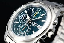 1円～ 1スタ セイコー 正規品海外モデル SEIKO 逆輸入 ダークグリーン 新品 1/20秒 高速クロノグラフ 腕時計 メンズ激レア入手困難 50m防水_画像6