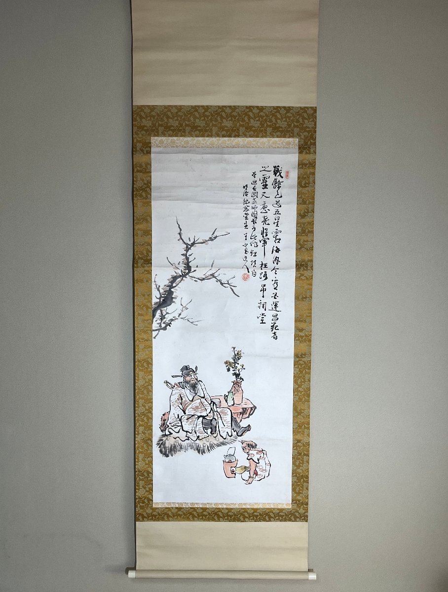 [Rakuza] Figuras Sencha Pergamino de pintura zen literaria china ◆, Cuadro, pintura japonesa, Paisaje, viento y luna