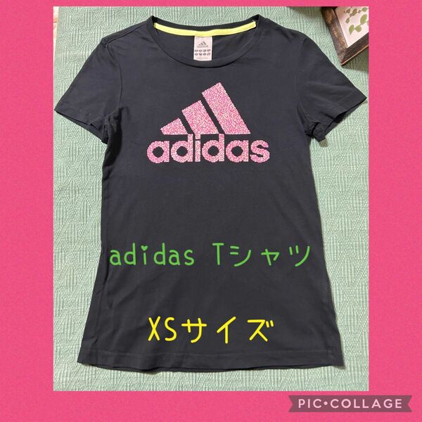adidas Tシャツ　黒ピンク　XSサイズ