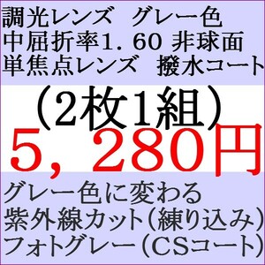 ●大特価セール●眼鏡レンズ交換 中屈折率 1.60 非球面 フォトグレー色 調光レンズ 3 IT11