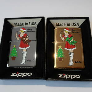 ZIPPO 2009年 クリスマスガール 鏡面と鏡面ブラス 2個まとめて 未使用 Merry Christmas WINDYの画像1