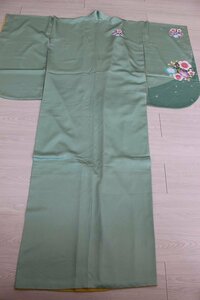  first come, first served! postage payment on delivery *4000 jpy uniformity sale * graduation ceremony * coming-of-age ceremony * small long-sleeved kimono ( used )*L1027-33/ green group 