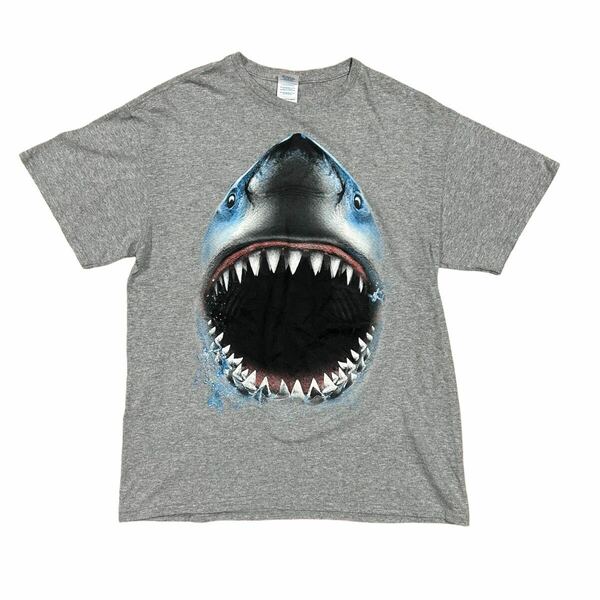 【Lサイズ】JAWS ジョーズ Tシャツ 鮫 シャーク　ビンテージ　USA グレー 古着 アメカジ　デルタ製