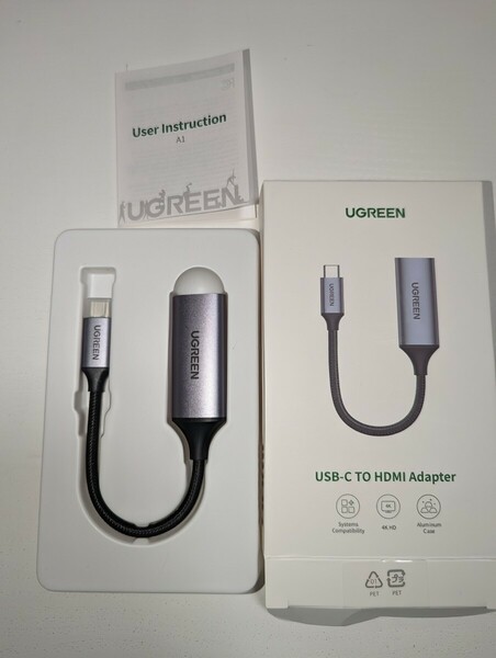 UGREEN HDMI USB Type-C 変換 Thunderbolt 4/3 タイプC HDMI 変換アダプタ 4K@60Hz 2K 1080P 対応 iPhone 15 Pro Max Plus, iPad Mini Air