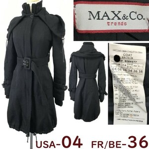 マックス&コージャパン正規代理店タグ★Max&Co.★ロングコート【36/S-M/black/黒】ブルガリア製/ボリュームカラー/Jacket/Jumper◆pBH719