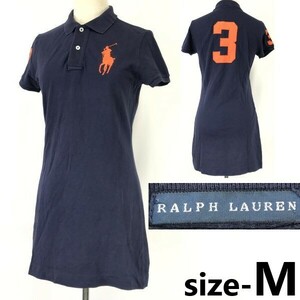 RALPH LAUREN★半袖ポロシャツ型/ワンピース【レディースM/ミニ丈/紺/navy】ビッグポニー/ラルフローレン/背番号3刺繍◆pBH736