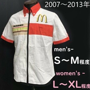 非売品★日本マクドナルド★2007～2013年/旧制服/クルーユニフォーム/半袖シャツ【レディースL-XL程度/メンズS-M程度】マック/Tops◆pBH754