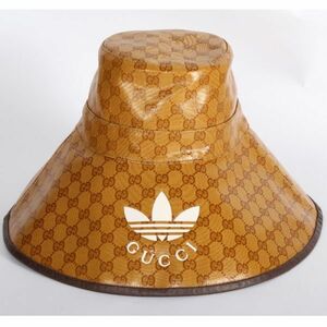 【CU】adidas x Gucci アディダス グッチ コラボ限定 GGキャンバス バケットハット 703821 4HAP2 7164 ベージュブラウンつば広ハット帽子