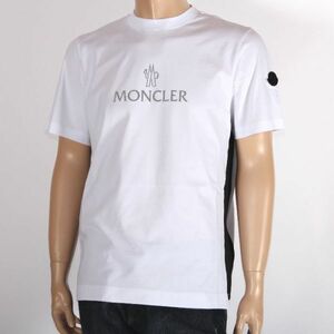 【CU】MONCLER モンクレール Tシャツ ホワイト 8C00060 829H8 001 【XL】ロゴプリント ロゴワッペン クルーネック半袖 【新品正規品】