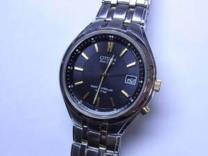 100 jpy ~ superior article CITIZEN Citizen radio wave solar men's quartz watch wristwatch 