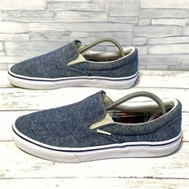 R6151bL VANS バンズ SLIP ON V98N CHAMBRAY シャンブレー メンズ 26cm スリッポン スニーカー ネイビー インソールチェック柄 _画像4