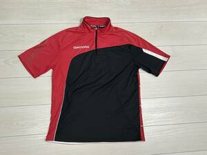* Diadora DIADORA короткий рукав половина Zip рубашка тренировка рубашка L размер красный / чёрный скорость ./ dry *