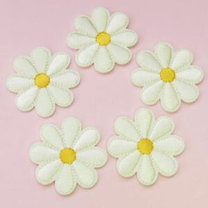 【5枚セット】マーガレット 刺繍 アイロン ワッペン アップリケ ベージュ 花 手芸用品 アレンジ パッチ patch