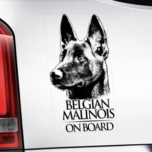 ◆ベルジアン・シェパード・ドッグ・マリノア ①-R-BLK 外張り ブラック印字 カーステッカー ホワイトボディ に 195×100mm シール 犬 D1