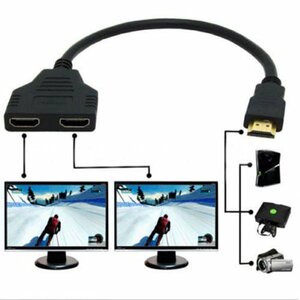 HDMI スプリッター 分配器 分配ケーブル hdmiケーブル 1入力2出力 1つのHDMI入力を、同一同型モニタ2台にクロー