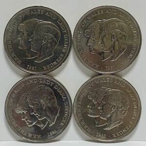 イギリス 1981年チャールズ皇太子ダイアナ妃 成婚記念 1クラウン銀貨 4枚