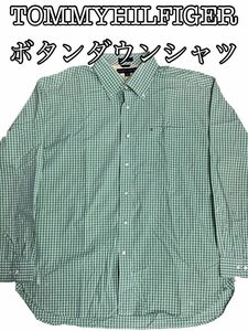 80s 90s y2k tommy トミーヒルフィガー　シャツ　チェック　XL 長袖 BD ボタンダウン　ビンテージ　グリーン　緑