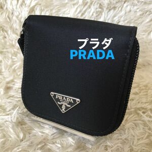 PRADA プラダ コインケース 小銭入れ ウォレット ブラック系 財布　三角ロゴプレート