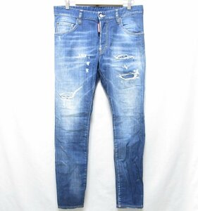 美品 21SS DSQUARED2 ディースクエアード SUPER TWINKY JEAN ダメージ×ストーンウォッシュ加工 デニムパンツ ジーンズ 48 インディゴ