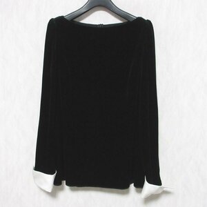 新品同様 VELOUR NOIR by FOXEY NEWYORK フォクシーニューヨーク Top Lily Cuffs ベロアブラウス カットソー 40419 38 ブラック ◆